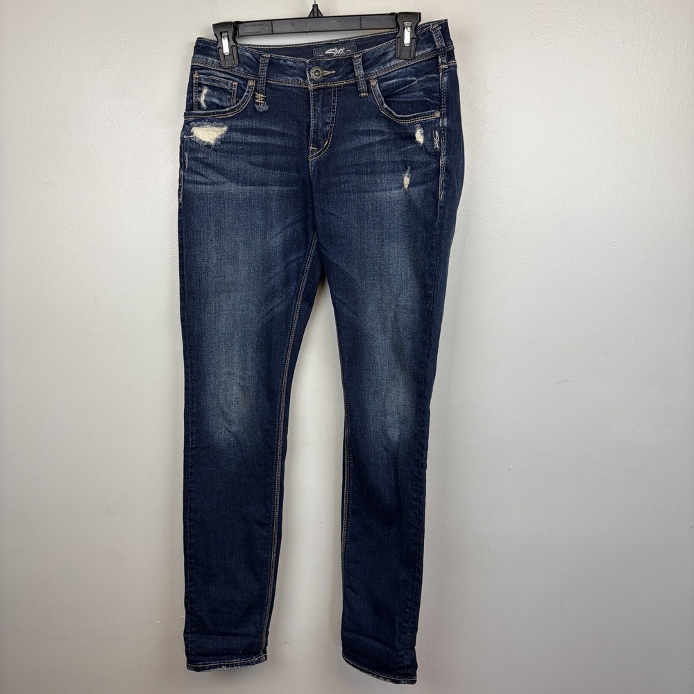 Silver Jeans Co Sam‎ Skinny Jeans Womens 26x29 Dark Wash Distressed Stretch
